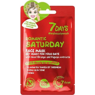 7DAYS Mascarilla Sábados Románticos Mascarilla Luminosa Para Pieles Opacas Con Sanguina y Papaya, 28g