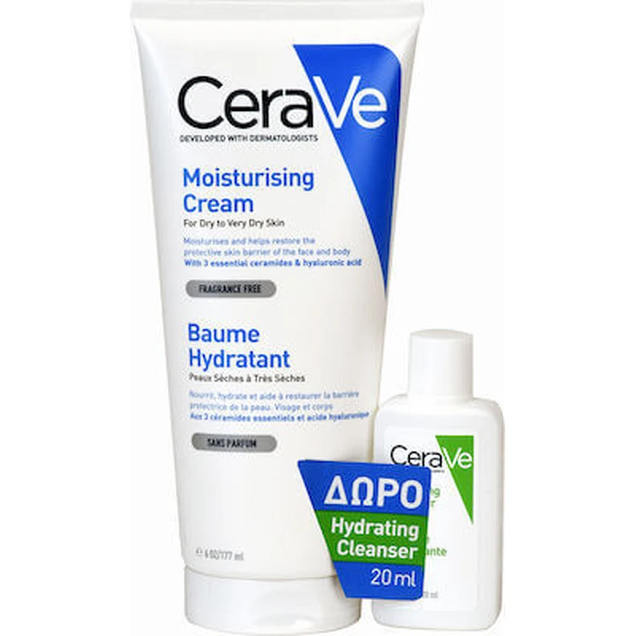 CERAVE Set Feuchtigkeitscreme Feuchtigkeitscreme für trockene - sehr trockene Haut 177ml & FREE Hydrating Cleanser Hydrating Cleanser 20ml
