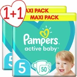PAMPERS Couches pour bébés Active Baby No.5 11-16Kgr 100 pièces Maxi Pack 1+1 Gift (2 paquets de 50 pièces)