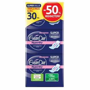 EVERYDAY Hyperdry Super Ultra Plus Triple Pack Alas para Mayor Flujo 6 Gotas 30 Piezas