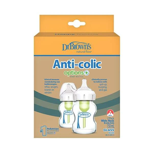 DR BROWN'S Options+ Anti-Colic Glass Bottle with Wide Neck & Silicone…