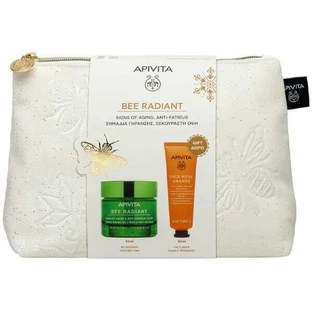 APIVITA Promo Abeja Radiante con Crema Antiedad Textura Rica, 50ml & Regalo Mascarilla Facial Naranja con Brillo, 50ml & Caja de Agua