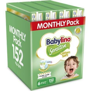 BABYLINO Luiers met Zelfklevend Gevoelig Katoen Zacht Nr.6 Voor 13-18kg Maandelijks Pak 152 stuks