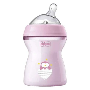 CHICCO Natural Feeling Plastic Bottle with Silicone Nipple for 2+ Months 250ml Pink [81323-10]
