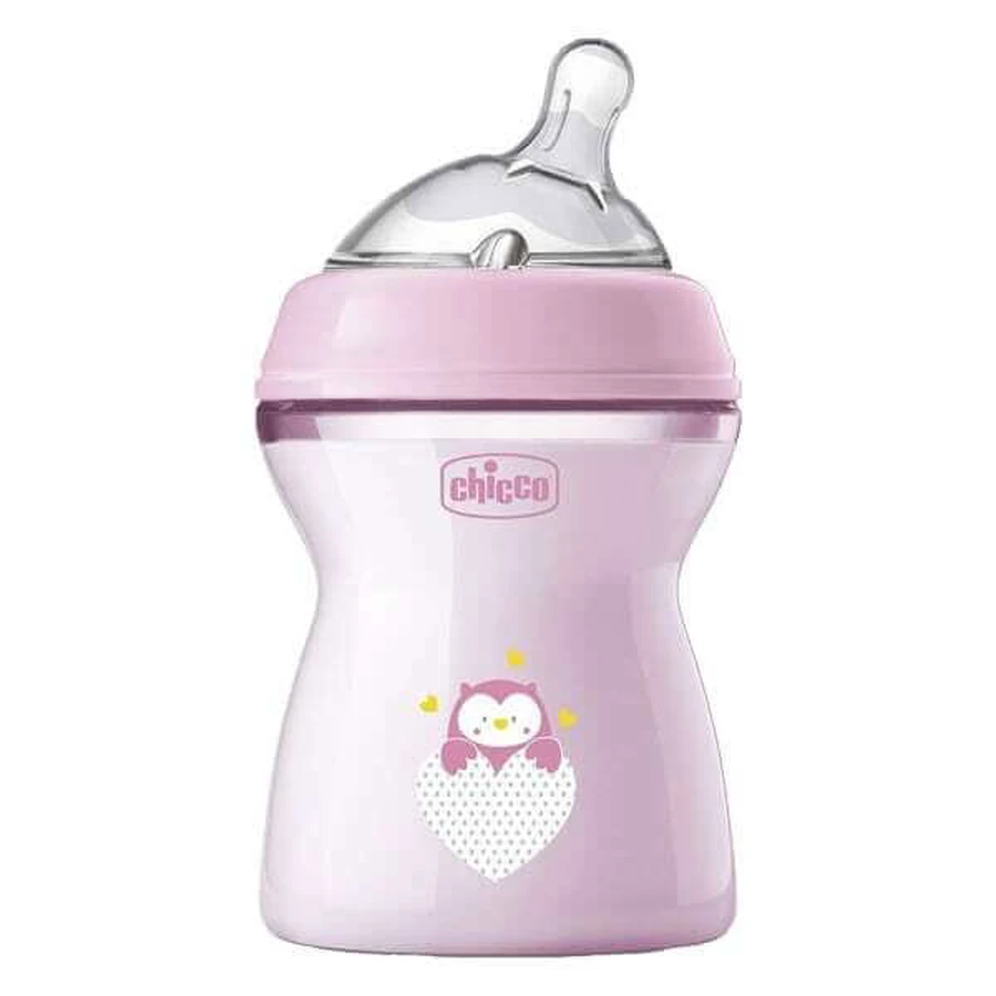 CHICCO Natural Feeling Plastic Bottle with Silicone Nipple for 2+ Months 250ml Pink [81323-10]