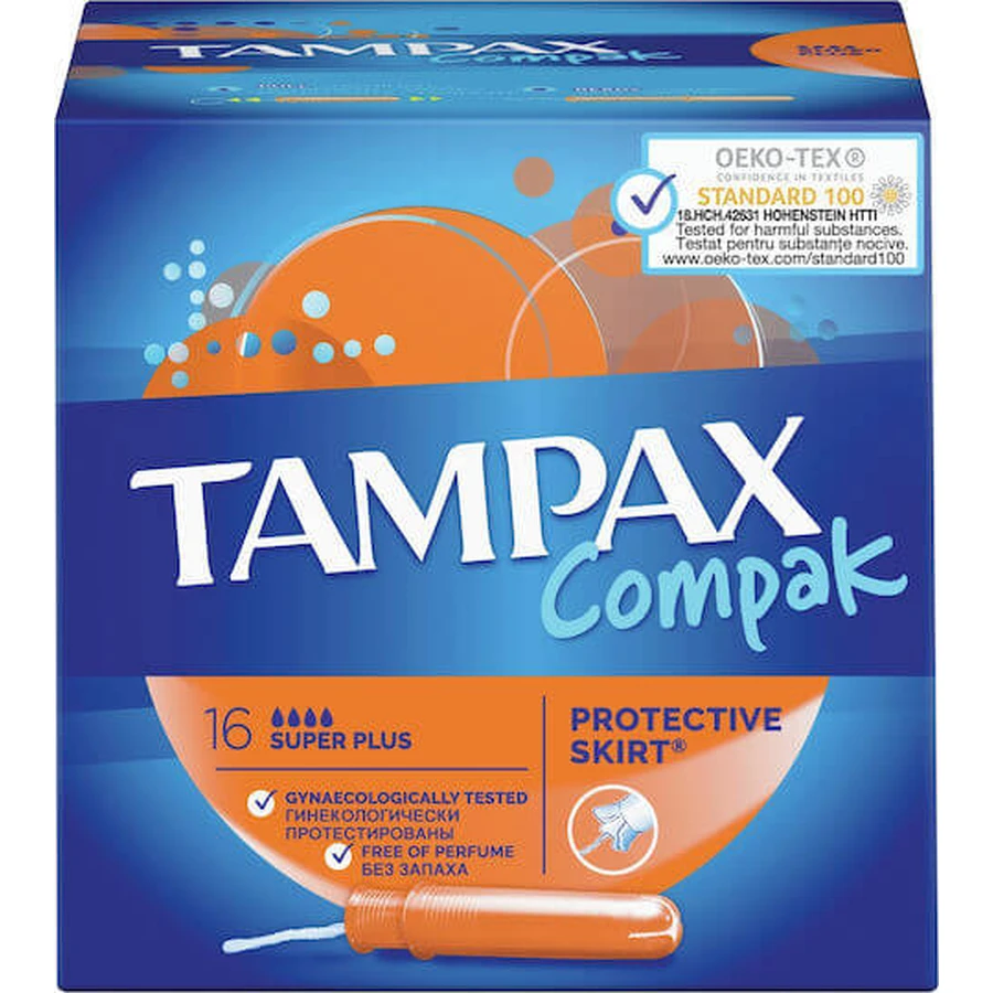 TAMPAX Compak Super Plus Tampones con aplicador para aumentar el flujo 16 unidades
