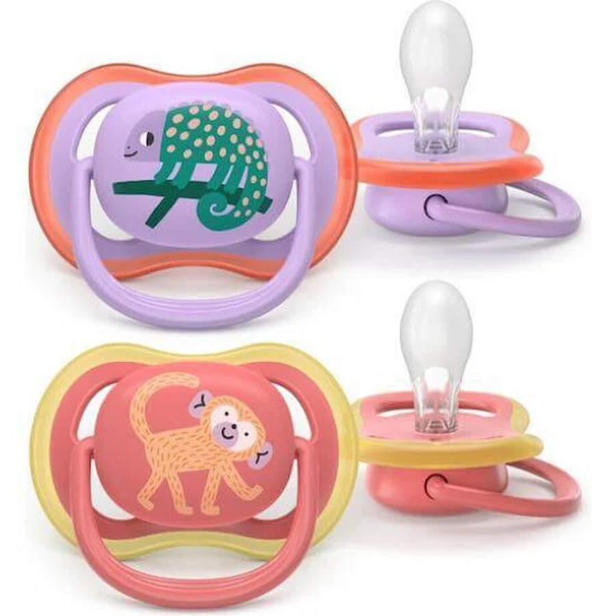 AVENT Ultra Air 18m Silicone Pacifier Girl (Monkey/Frog) 2 Pieces