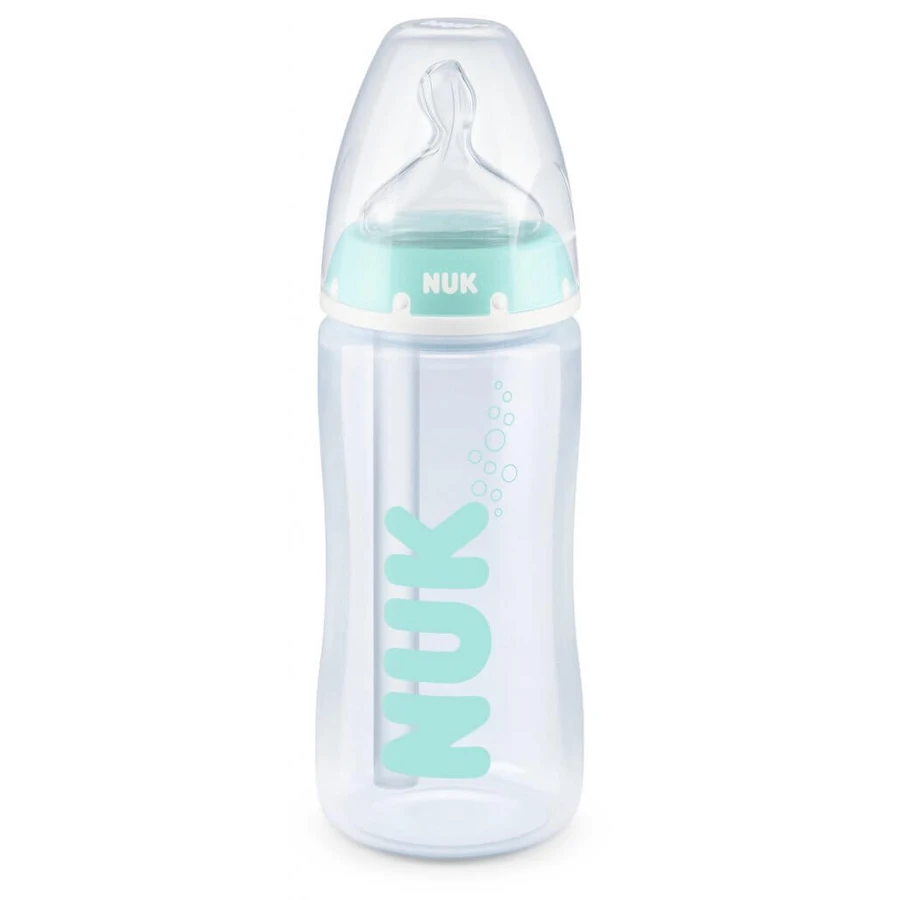 NUK Anti-Colic Professionele Anti-Colic Temperatuur Controle Fles met Temperatuur Controle Indicator en Siliconen Speen voor 0-6 Maanden, 300ml