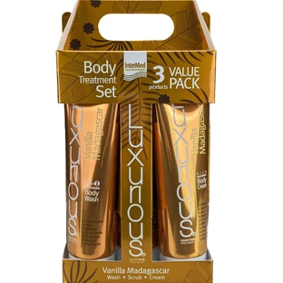 LUXURIOUS Promo Vanille Madagascar 2in1 Body Wash 280ml & Natuurlijke Exfoliërende Body Scrub & Rijke Hydraterende Body Cream 280ml