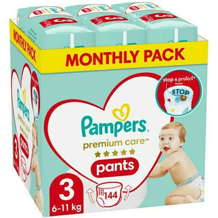 PAMPERS Premium Care Broekjes Nr.3 Maandverpakking (6-11kg) Broekjes 144 Stuks