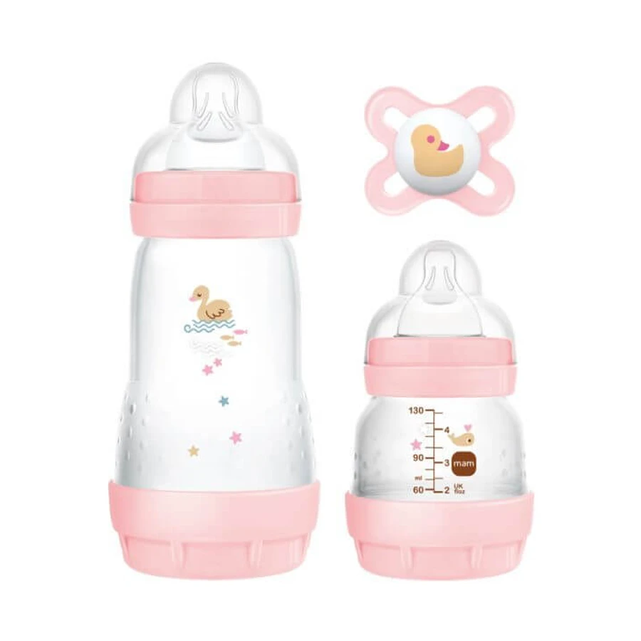 MAM Starter Set Easy Start Anti-Colic für 0+ Monate Plastikflasche mit Silikonnippel 260ml & 130ml & Schnuller Start