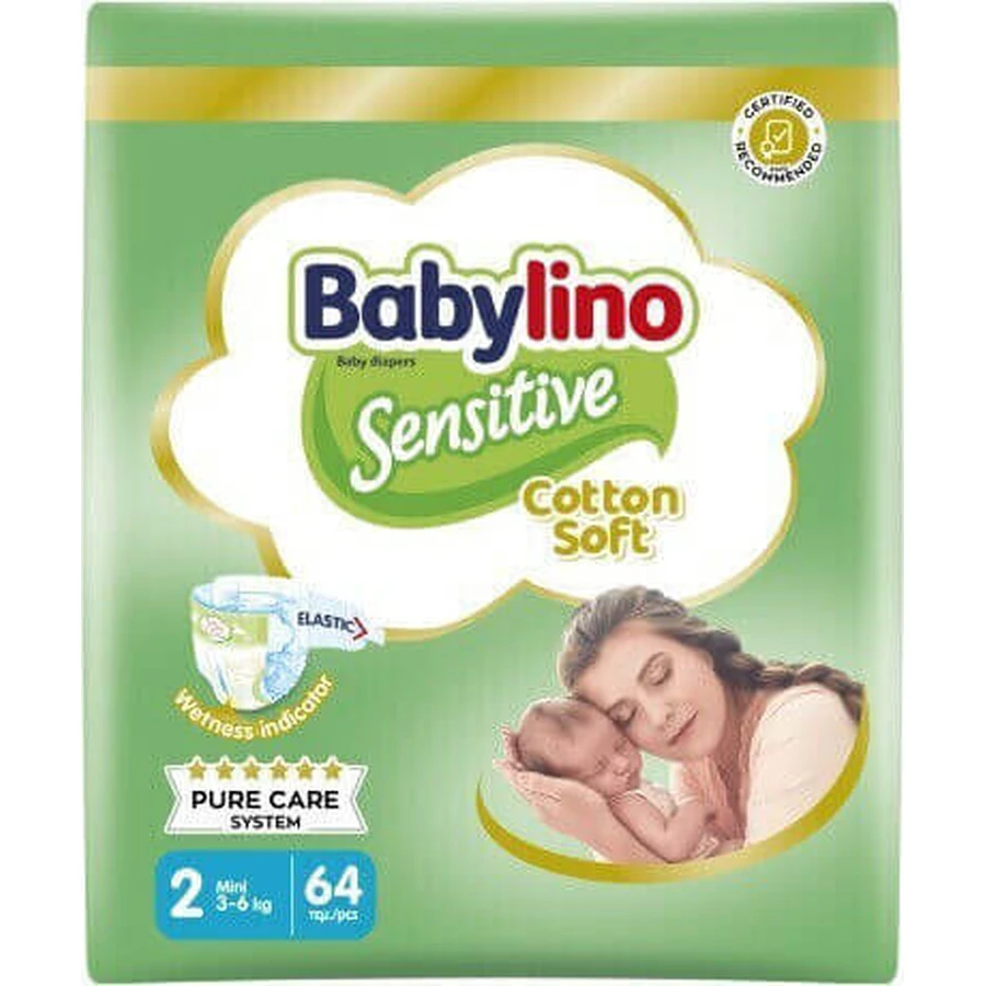 BABYLINO Pañales de Algodón Suaves con adhesivo No.2 Para 3-6kg 64 piezas