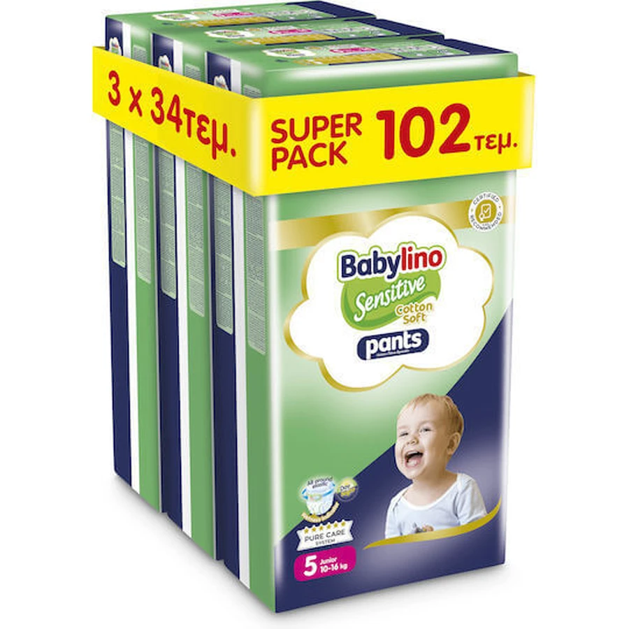 BABYLINO Culotte Coton Doux No5 Pour 10-16kg (3 Paquets de 34 pièces) 102 pièces