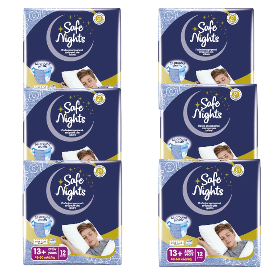 BABYLINO Safe Nights Kids Boy ropa interior desechable para niños 13+ Años 48-60kg, (6 paquetes de 12 piezas) 72 piezas