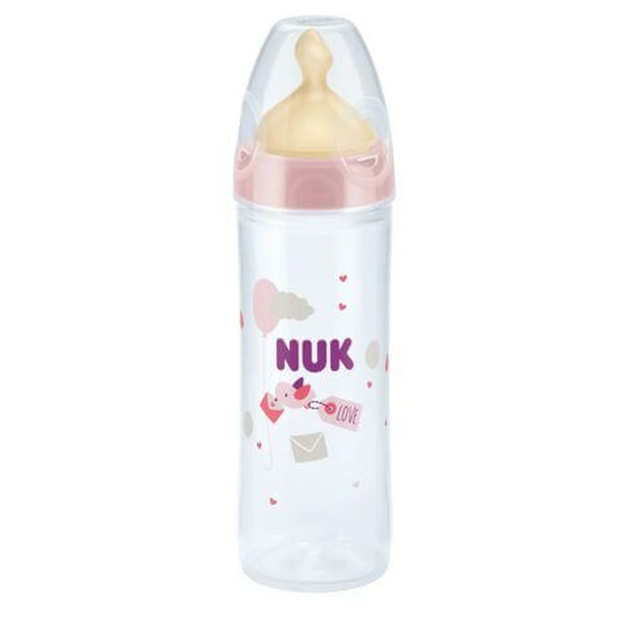 NUK New Classic Kunststoff-Flasche mit Gummi-Sauger von 6-18 Monaten 250ml in verschiedenen Farben - Pink