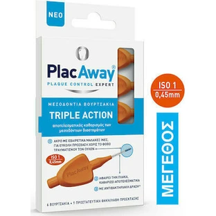 PLAC AWAY Cepillos de Dientes Medios Triple Acción 0,45mm ISO 1 Naranja x6 uds.