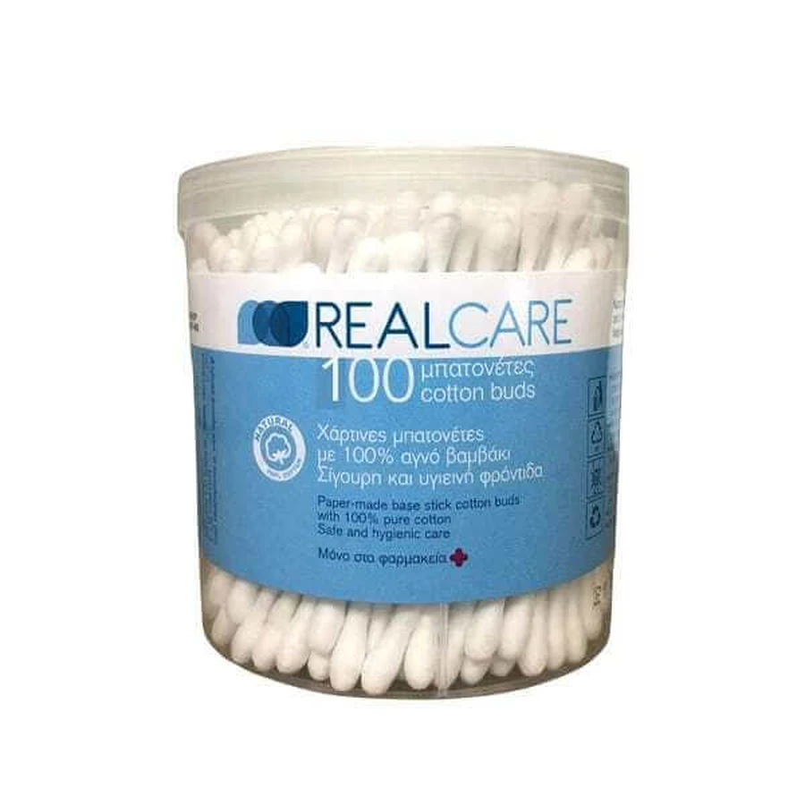 REAL CARE Wattenstaafjes 100% Puur Katoen 100 Stuks