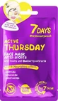 7DAYS Active Thursday Sheet Mask Gezichtsmasker voor de acnehuid met pioenroos en bosbes, 28g