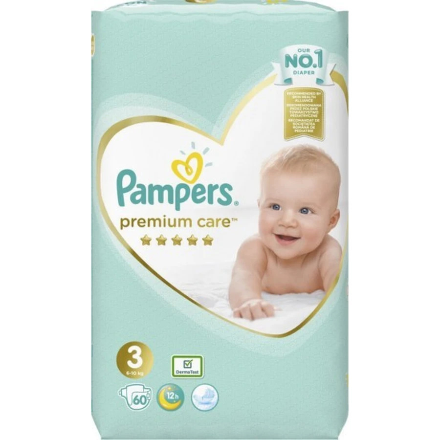 PAMPERS Baby Pañales Premium Care No.3 6-10Kg 60 Piezas Jumbo Pack
