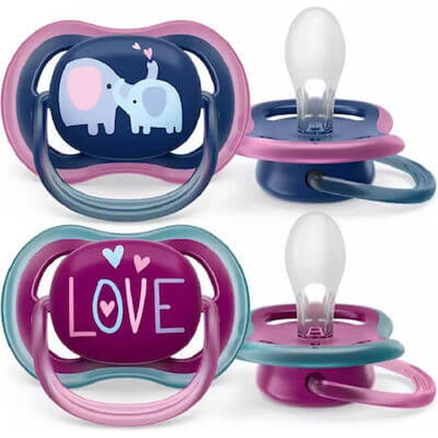 AVENT Ultra Air Scutece ortodontice din silicon cu husă pentru 18+ luni 2 bucăți albastru-violet [SCF349/22]