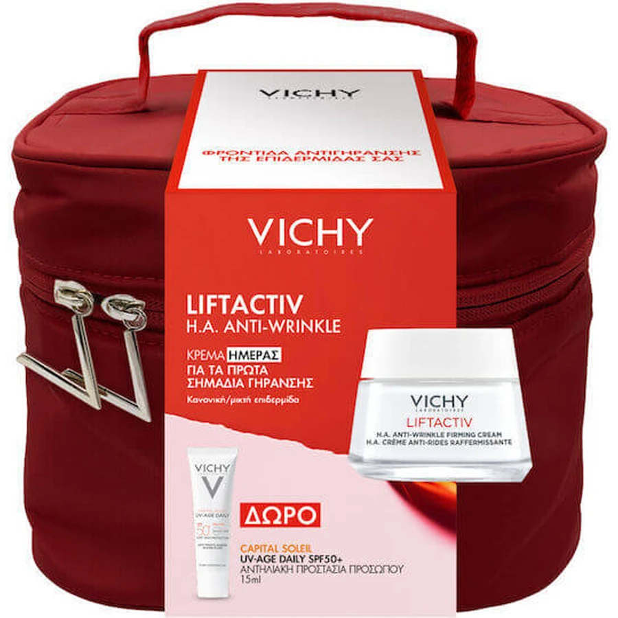 VICHY Promo Liftactiv H.A. Anti-Wrinkle-Constrictive Day Cream for Normal to Combination Skin 50ml & FREE Capital Soleil UV Age Daily SPF50+ 15ml & Collector's Box