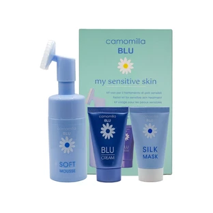 CAMOMILLA Blu My Sensitive Skin Box Package with Facial Cleansing Foam 100ml & Face Mask for Nourishment & Hydration 30ml & Dryness & Irritation Repair Cream 30ml