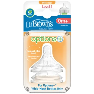 DR. BROWN'S Natural Flow Silicone Bottle Nipple Options+ With Wide Neck Level 1 0+ Months 2 Pieces WN 1201
