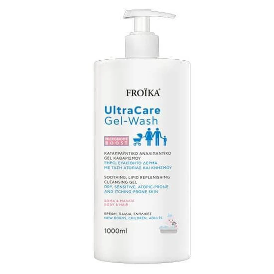 FROIKA Gel Limpiador UltraCare Gel Limpiador Calmante Para Pieles Secas y Sensibles Con Tendencia Atópica y Picores Para Cuerpo y Cabello 1000ml