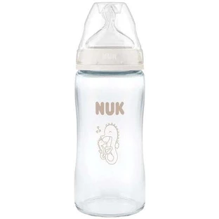 Biberon en verre NUK First Choice avec tétine en silicone et indicateur de contrôle de la température pour les 3 mois et plus, 240 ml