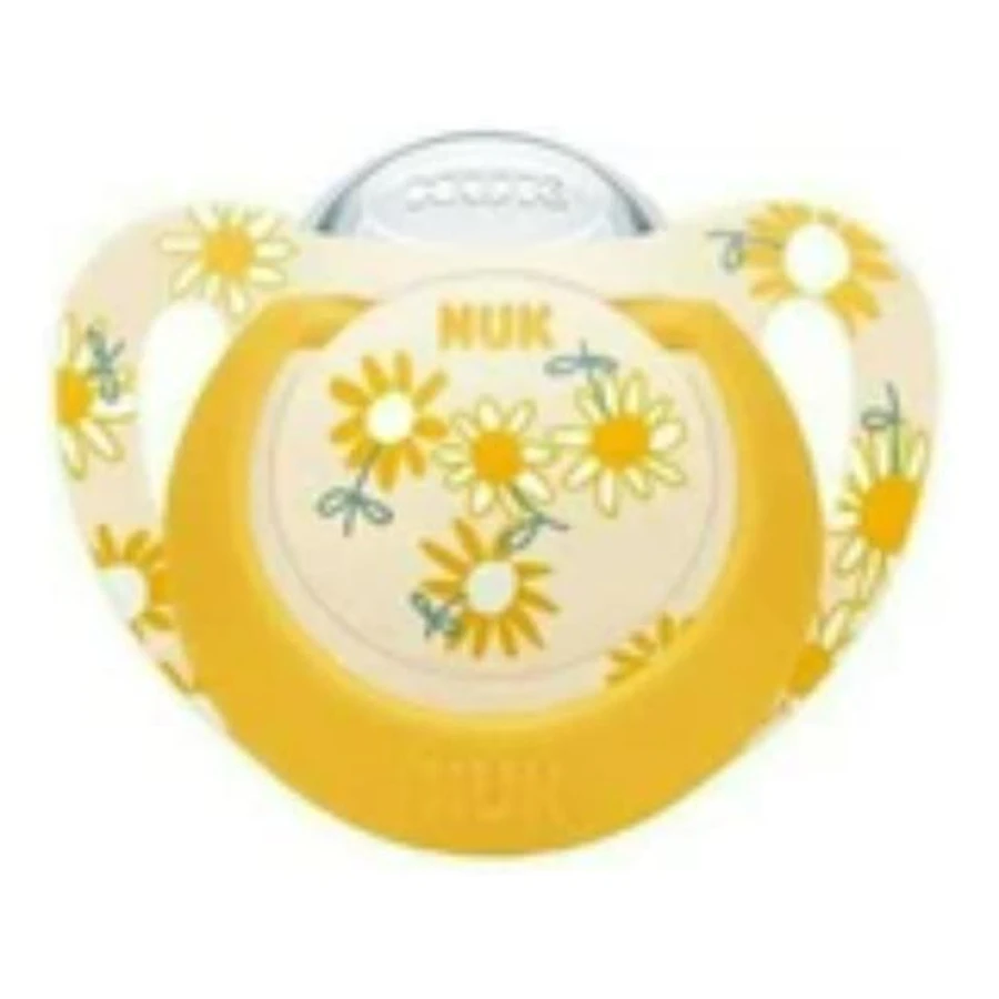 NUK Star Silicone Pacifier with a silicone ring for 18-36 months [10.739.760] - Yellow Flowers
