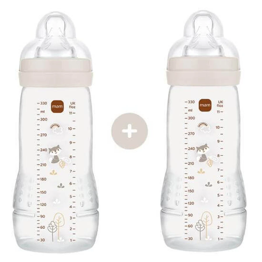 MAM Easy Active Plastic Bottle with Silicone Nipple 330ml For 4+ Months 2 pieces