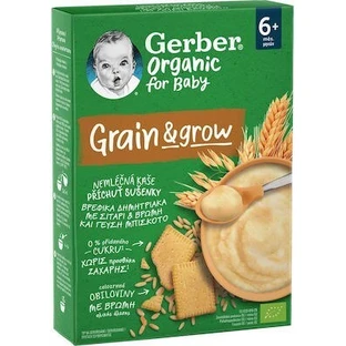 GERBER Organic For Baby Grain & Grow Cereal with Wheat Oats & Flavour Biscuit Sugar Free From 6 Months 200gr
