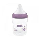NUK Perfect Match Plastic Fles 0m+ met Temperatuur Controle Indicator met Silicone Speen met Kleine Gaten 150ml Kleur Paars, Hippopotamus, 150ml, 1st