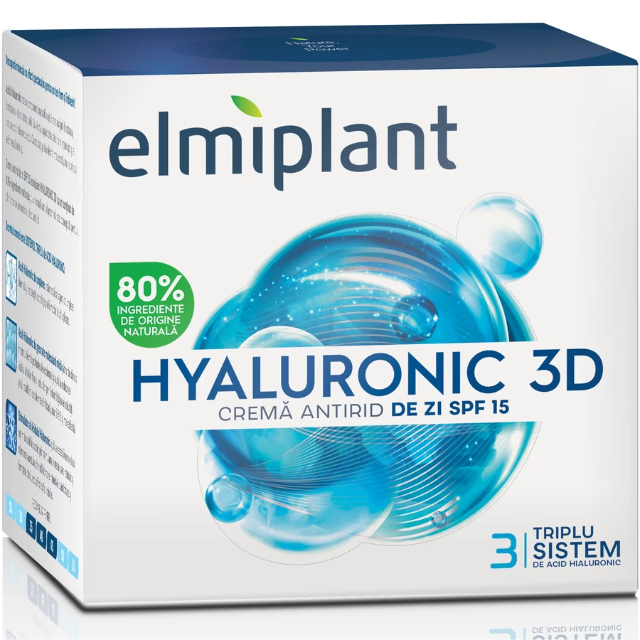 Crème de jour anti-rides SPF 15 Hyaluronic 3D, 50 ml, Elmiplant