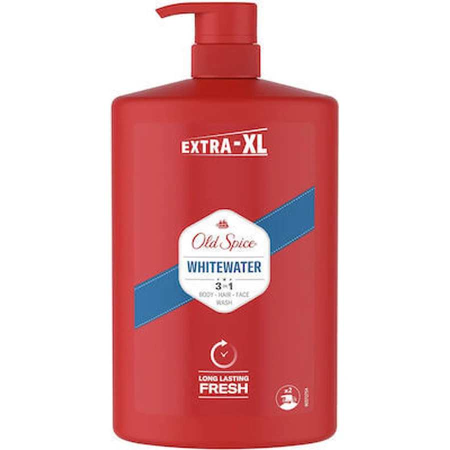 OLD SPICE Whitewater 3in1 Shower & Shampoo Gel Men's Shower Gel, Shampoo Gel for Body Hair & Face 1000ml
