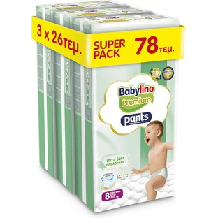 BABYLINO Premium Pants Ultra Soft Pañales Pull-on Suavidad No8 Super Pack [20+kg] 78 Pañales (3 x 26 Piezas)