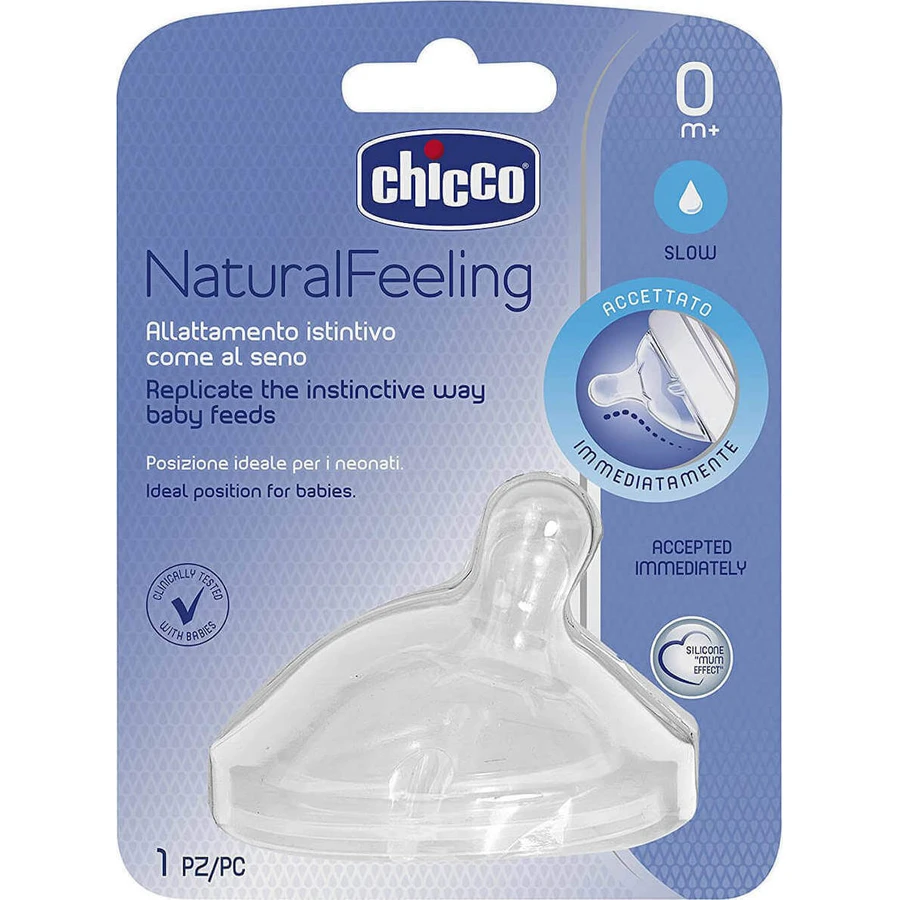 CHICCO natuurlijk aanvoelende lage stroom siliconenspeen 0m+
