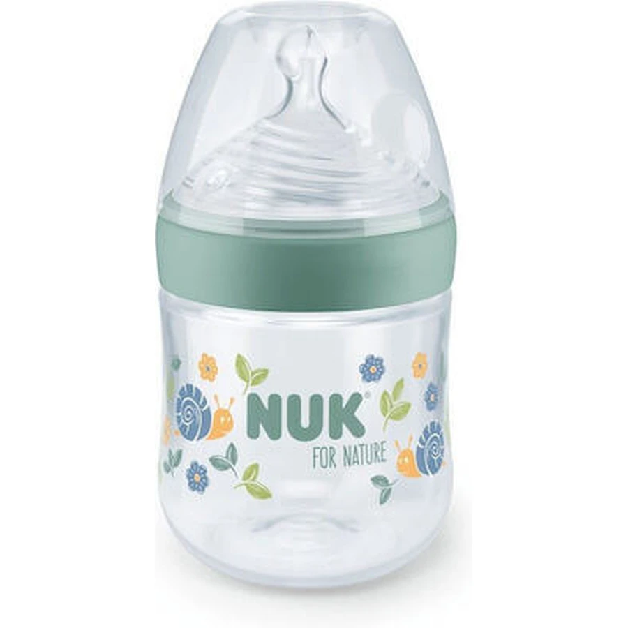 NUK For Nature PP Fles met Temperatuur Indicator & Siliconen Speen Klein, 150ml 10.743.075 - Groen