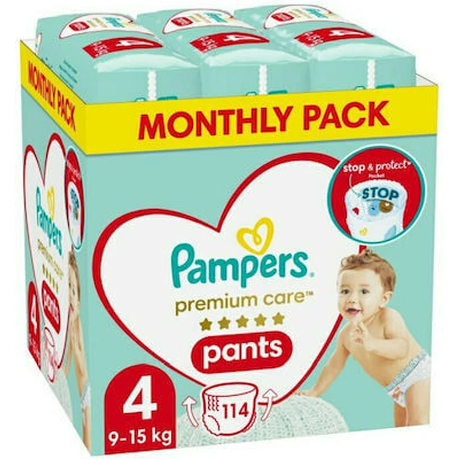 PAMPERS Pampers Premium Care Broekjes Nr. 4 9-15kg Maandelijks Pak 114 Stuks