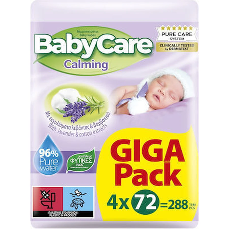 BABYCARE Lingettes apaisantes pour bébé à la lavande et à l'extrait de coton (4 paquets de 72 pièces) 288 pièces