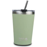NAVA Thermos Glass with Stainless Steel Straw We Care In Green 450ml (10-262-112)