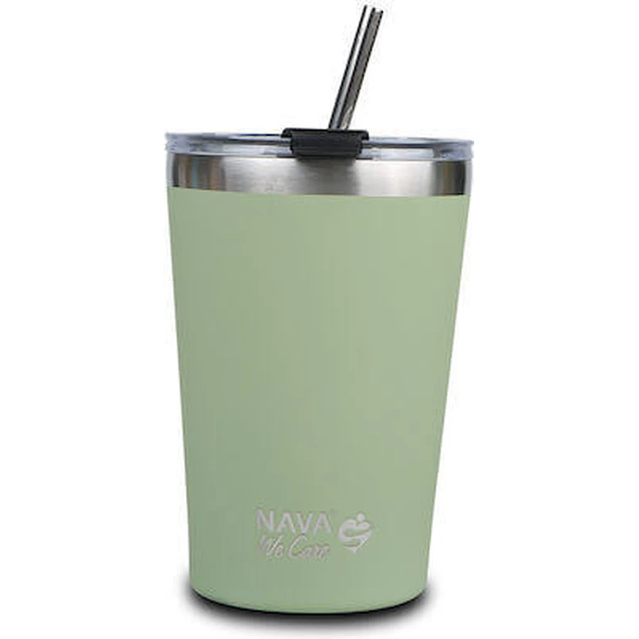 NAVA Termo de vidrio con pajita de acero inoxidable We Care en verde 450ml (10-262-112)