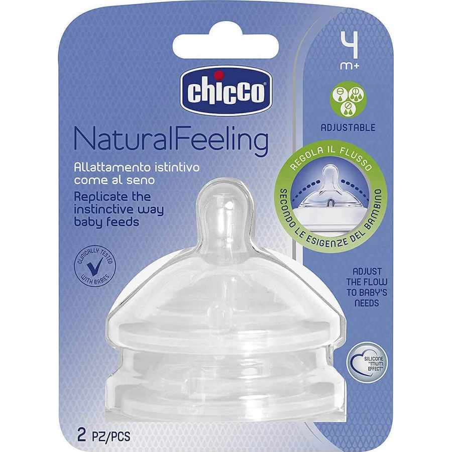 CHICCO Natural Feeling Einstellbare Flow Silikon Brustwarze 4m+ x2