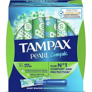 TAMPAX Pearl Compak Super Tampons With High Absorbency Applicator, 16 pieces