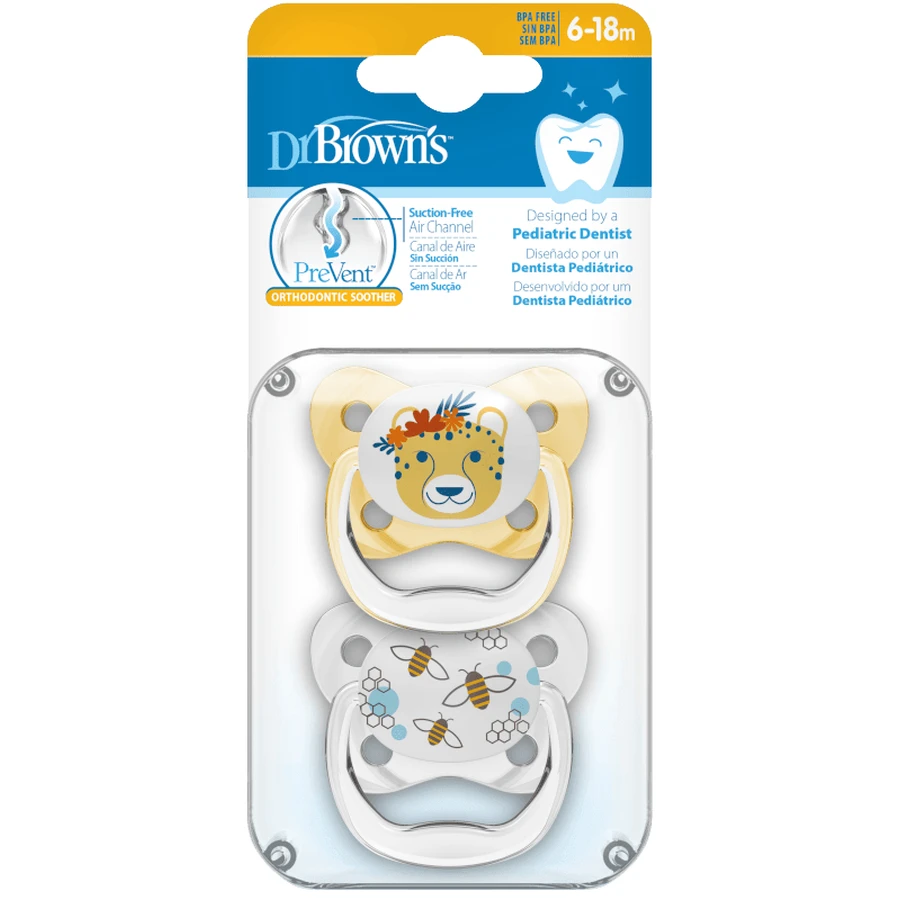 DR BROWN'S Chupete PreVent Mariposa Ortodóntico Amarillo 6-18 Meses 2 Piezas PV 22302