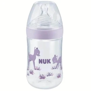 NUK Nature Sense Glass Bottle with Silicone Nozzle & Temperature Control Indicator For 0-6 Months 240ml