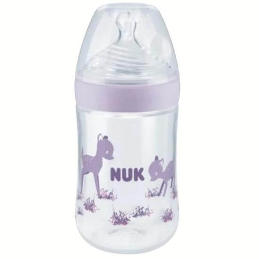 NUK Nature Sense Glass Bottle with Silicone Nozzle & Temperature Control Indicator For 0-6 Months 240ml