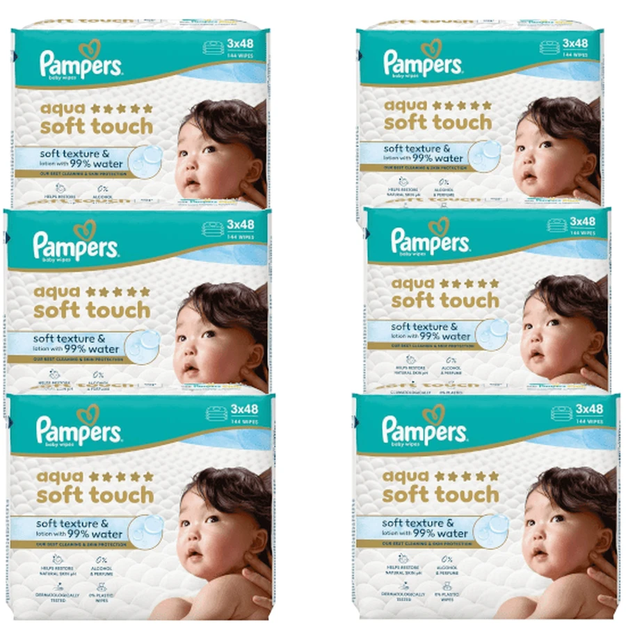 PAMPERS Wipes Baby Aqua Sof Touch Babydoekjes (18 Verpakkingen van 48 stuks) 864 Stuks