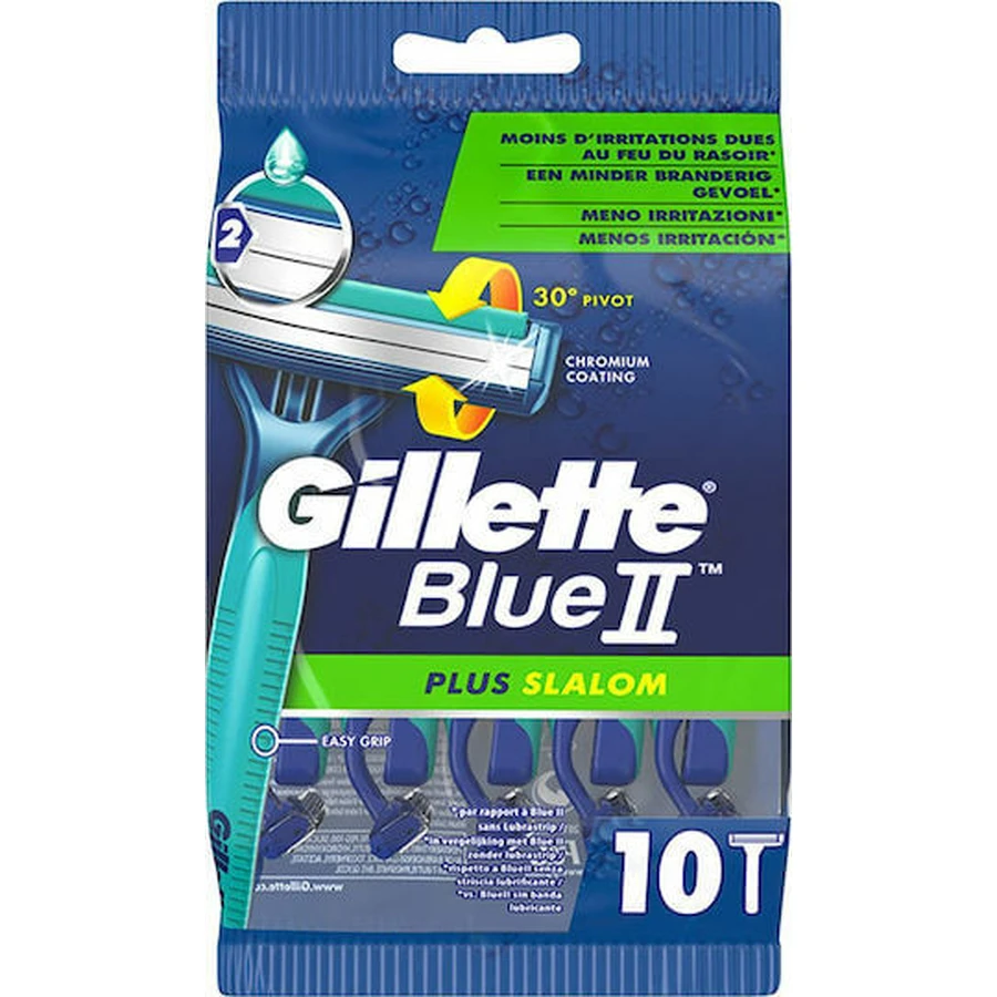 GILLETTE Blue II Plus Slalom Scheermesjes met 2 Mesjes & Aloë Tape Voor Huidbescherming Tegen Irritaties 10 stuks