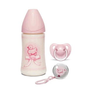 SUAVINEX Baby's Geschenkset Pasgeboren Baby Geschenkset Babyfles-Silicone Fles-Flesklem 0-6m In Diverse Kleuren - Roze
